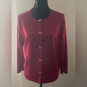 Cable & Gauge Red Bling Bow Button Sweater Size XL